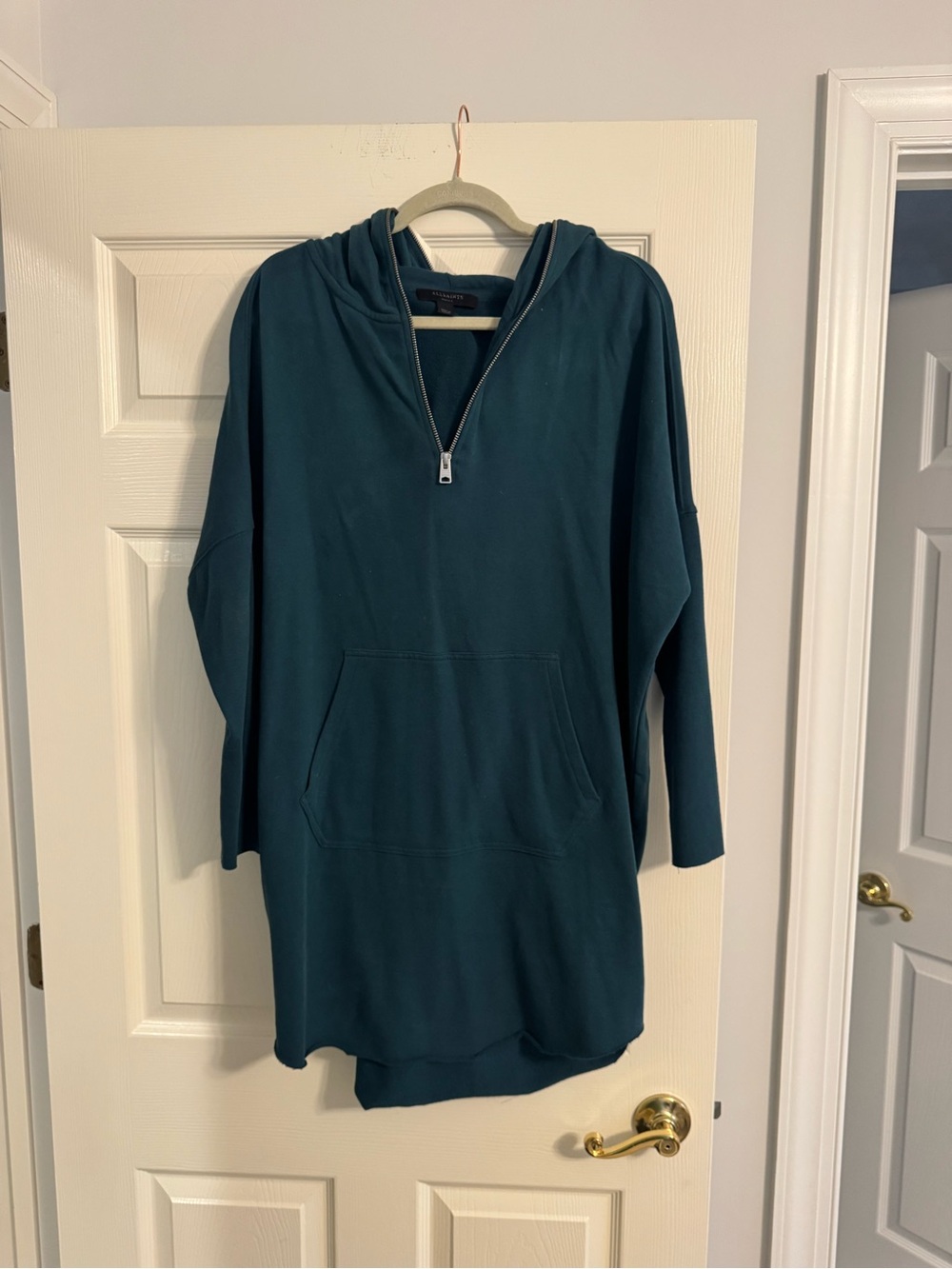 AllSaints Teal Half-Zip Hooded Tunic Dress